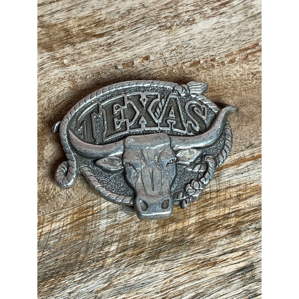 Vintage Great American Buckle Co Texas Longhorn Belt Buckle 1980 USA H143 Silver
